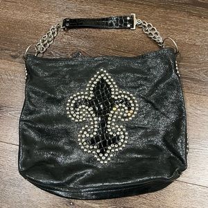Leatherock USA black patent beaded stone hobo bag / shoulder bag